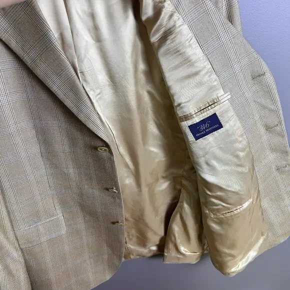 Brooks‎ Brothers sport coat 44 R plaid neutral wool silk tan (FLAW)